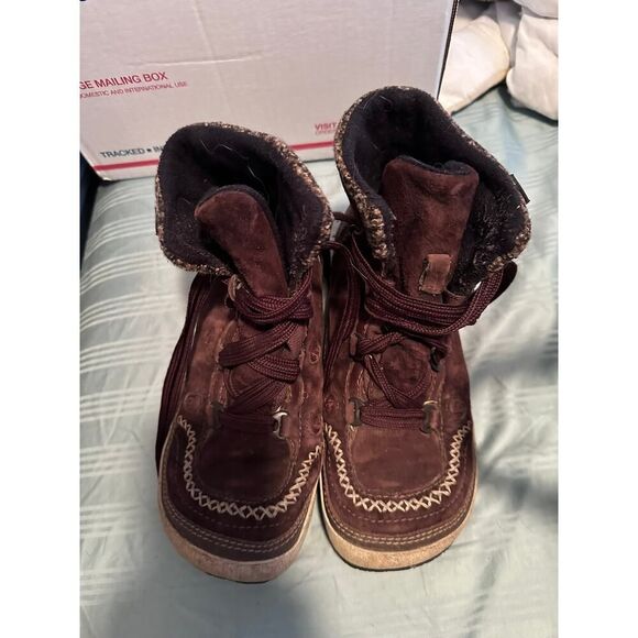 MERRELL Puffin Lace Mid Brown Suede PolarTec Women\'s Winter Boots Size 8